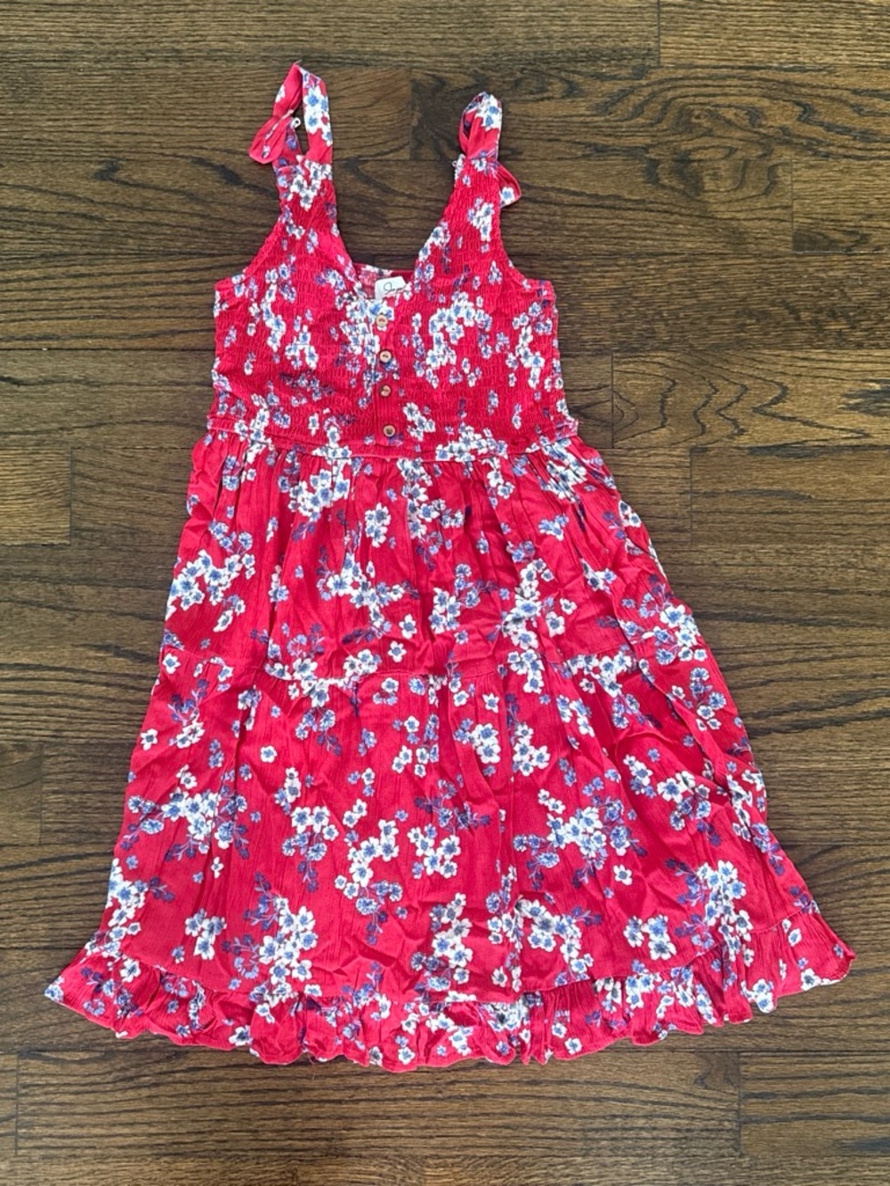 Women’s Red Floral Sundress with Tie-Strap Shoulders
